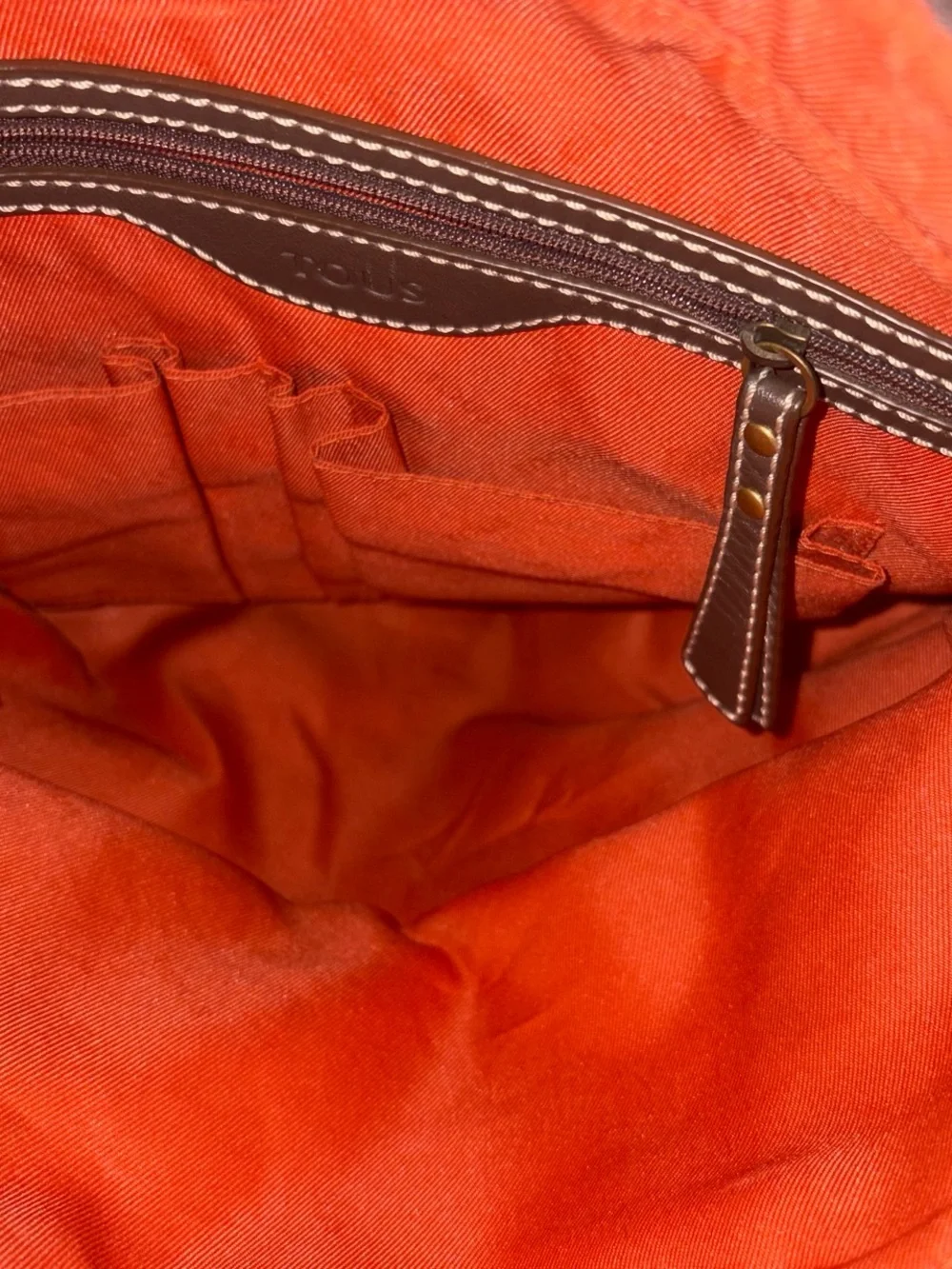 Tous Brown Patterned Canvas and Dark Brown Leather Tote